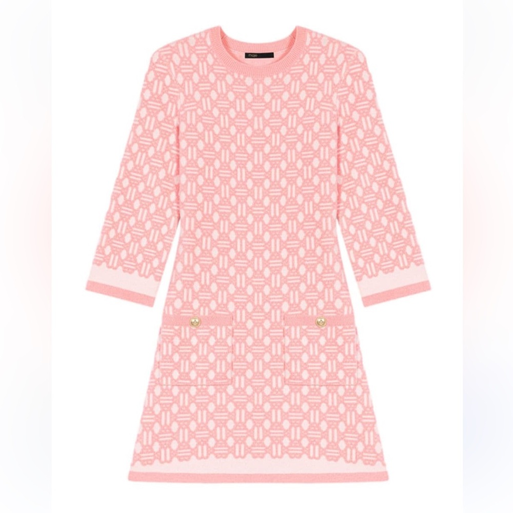 MAJE Roadina Geometric Sweater Dress in Pink 💫